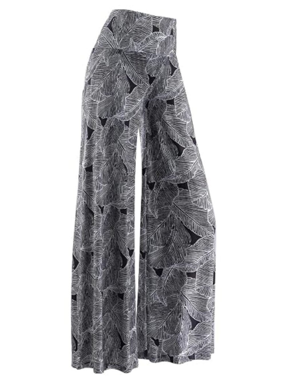 "B/W Palms" NEW Stretchy Wide Leg Lounge Palazzo Flat Front Pants Size 3XL